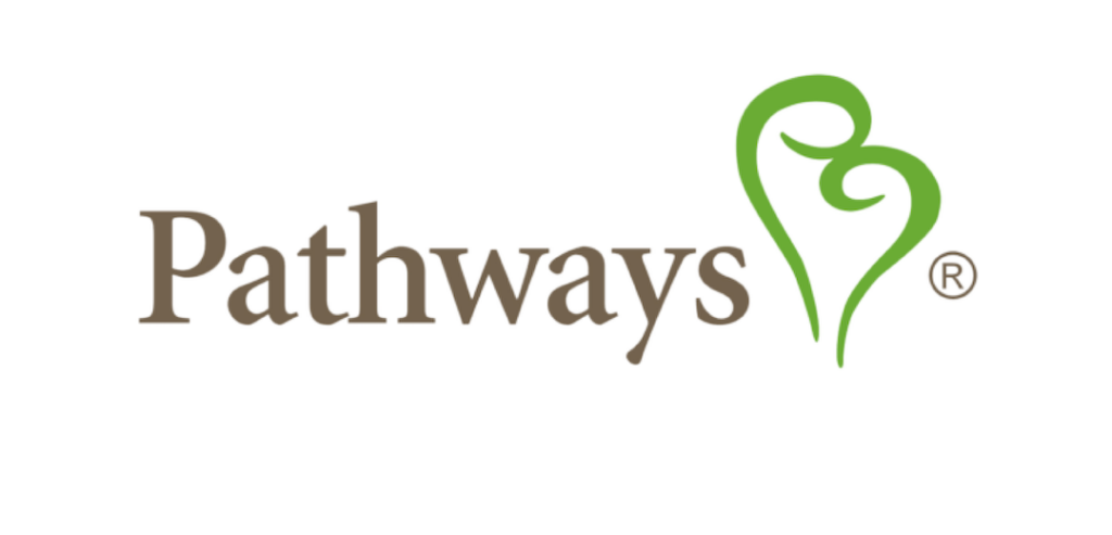 Pathways logo, green decorative heart to right of title